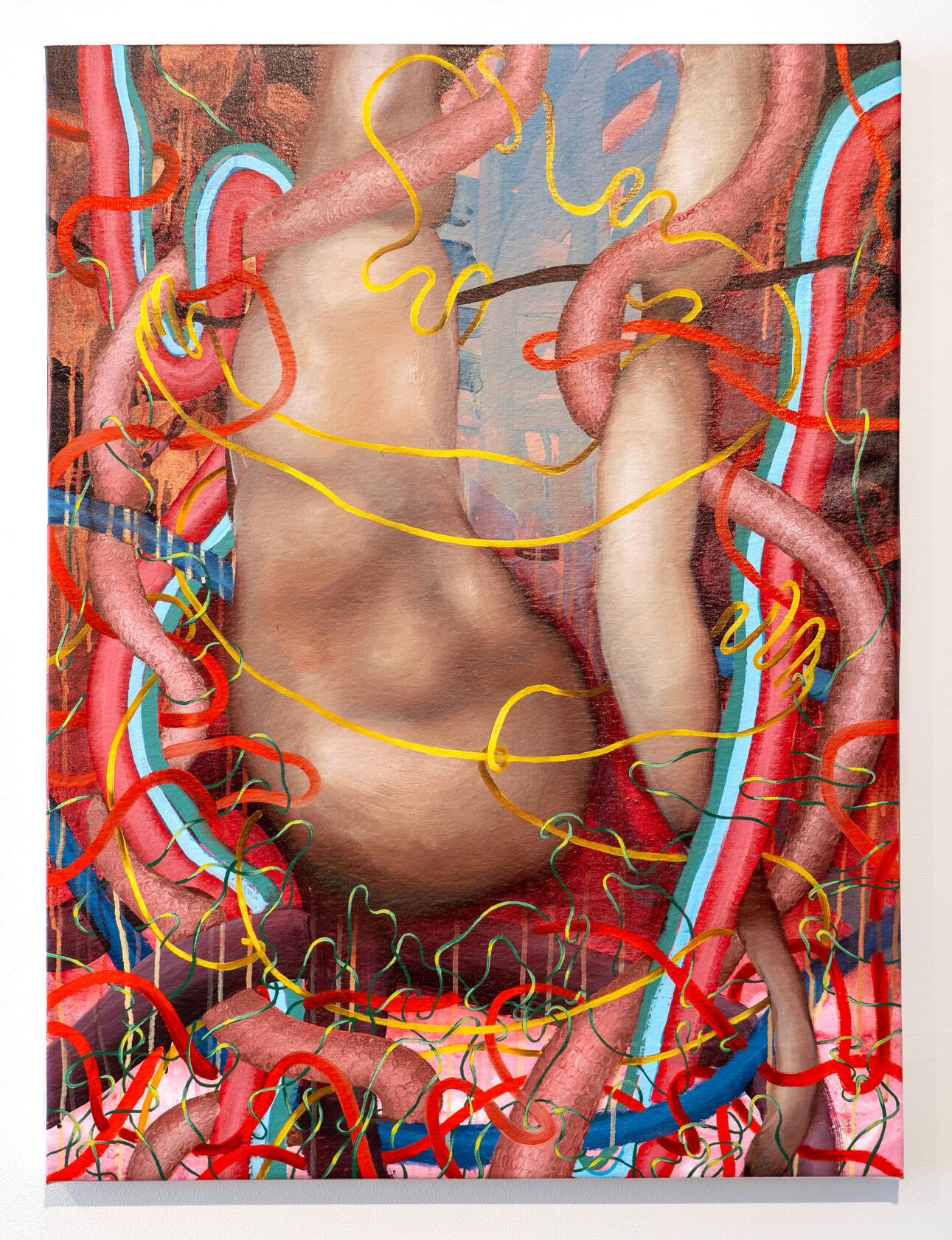 Red in dream, Oil and acrylic on canvas, 30 x 40 inches, 2024